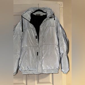 Essentials black nylon puffer jacket (reflective)
